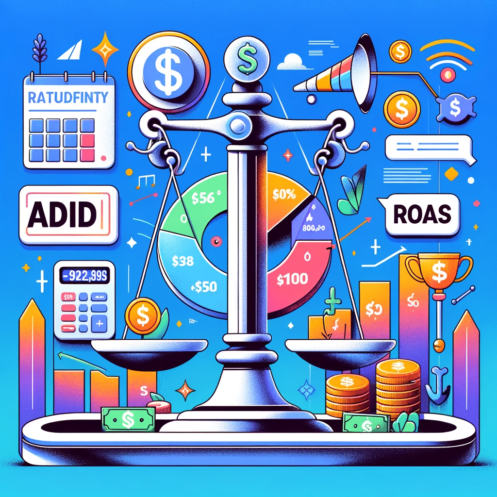 Ilustración sobre estrategia de puja ROAS en marketing digital, con gráficos de retorno sobre inversión. | Posiciona.Digital