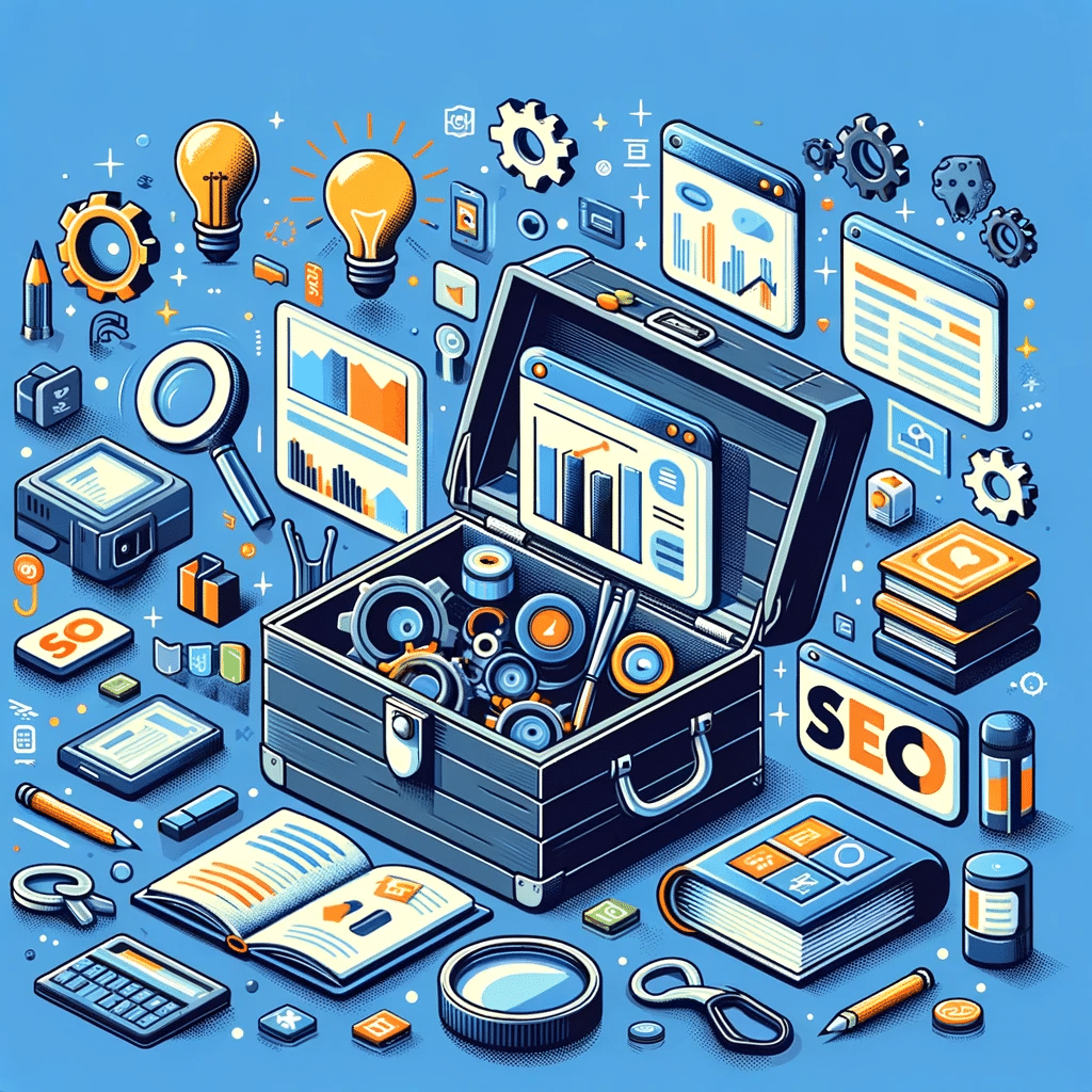 Caja de herramientas SEO con libros y herramientas digitales para principiantes. | Posiciona.Digital