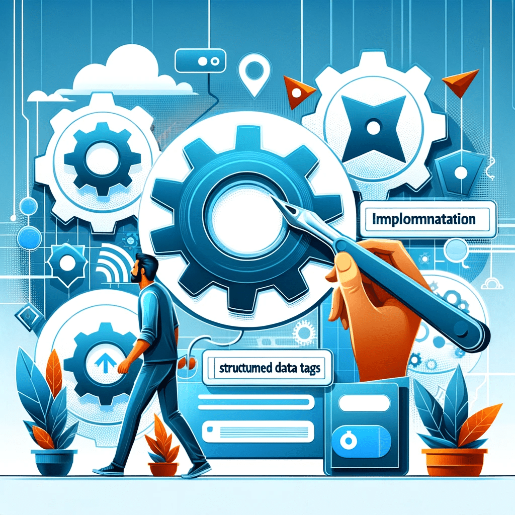Ilustración digital sobre implementación de etiquetas de datos estructurados para marketing digital | Posiciona.Digital
