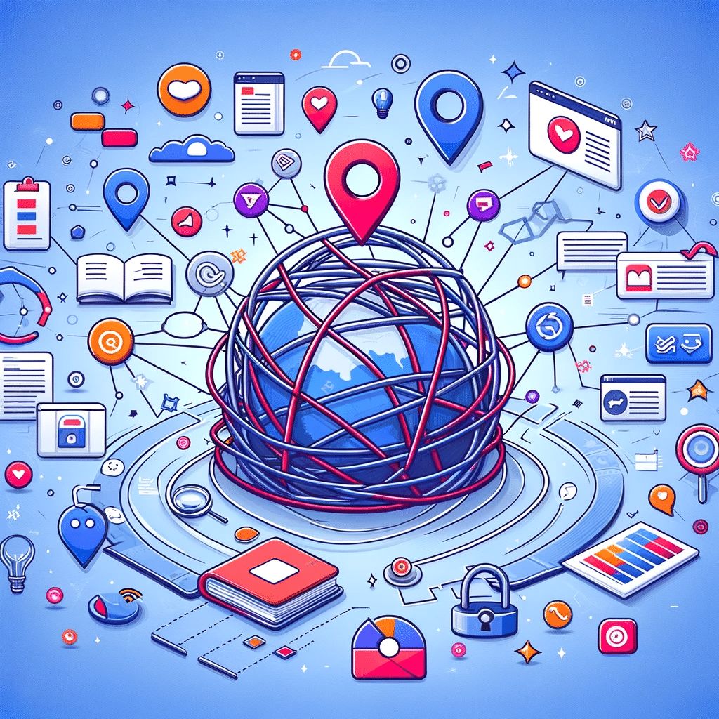 Red de enlaces y iconos sociales, representando optimización de guía SEO fuera de la página. Autor de acrónimo | Posiciona.Digital