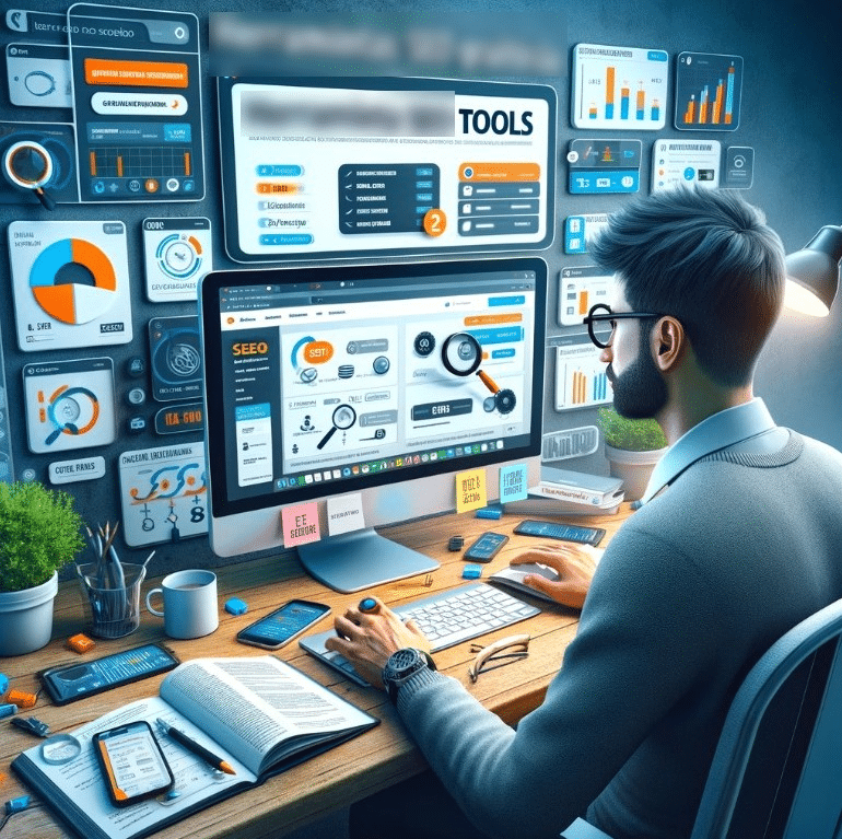 Profesional utilizando herramientas SEO gratuitas en su computadora. | Posiciona.Digital