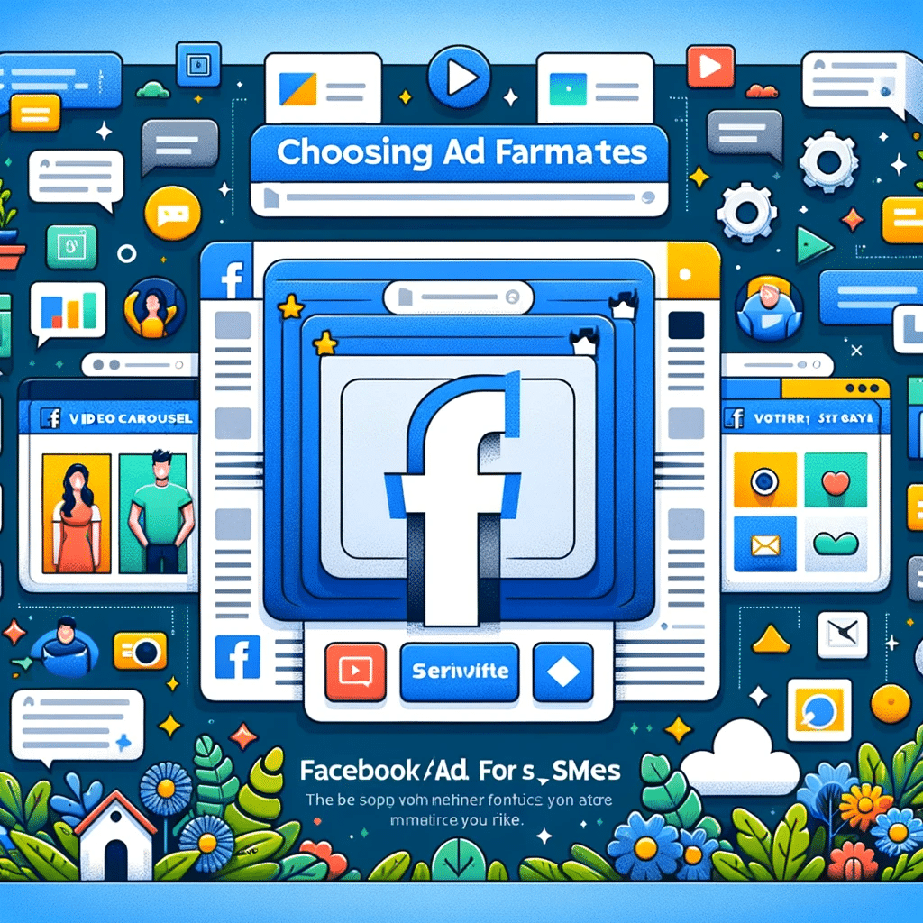 Ilustración de formatos de anuncios en Facebook Ads con video, carrusel de imágenes, historias y anuncios individuales. | Posiciona.Digital