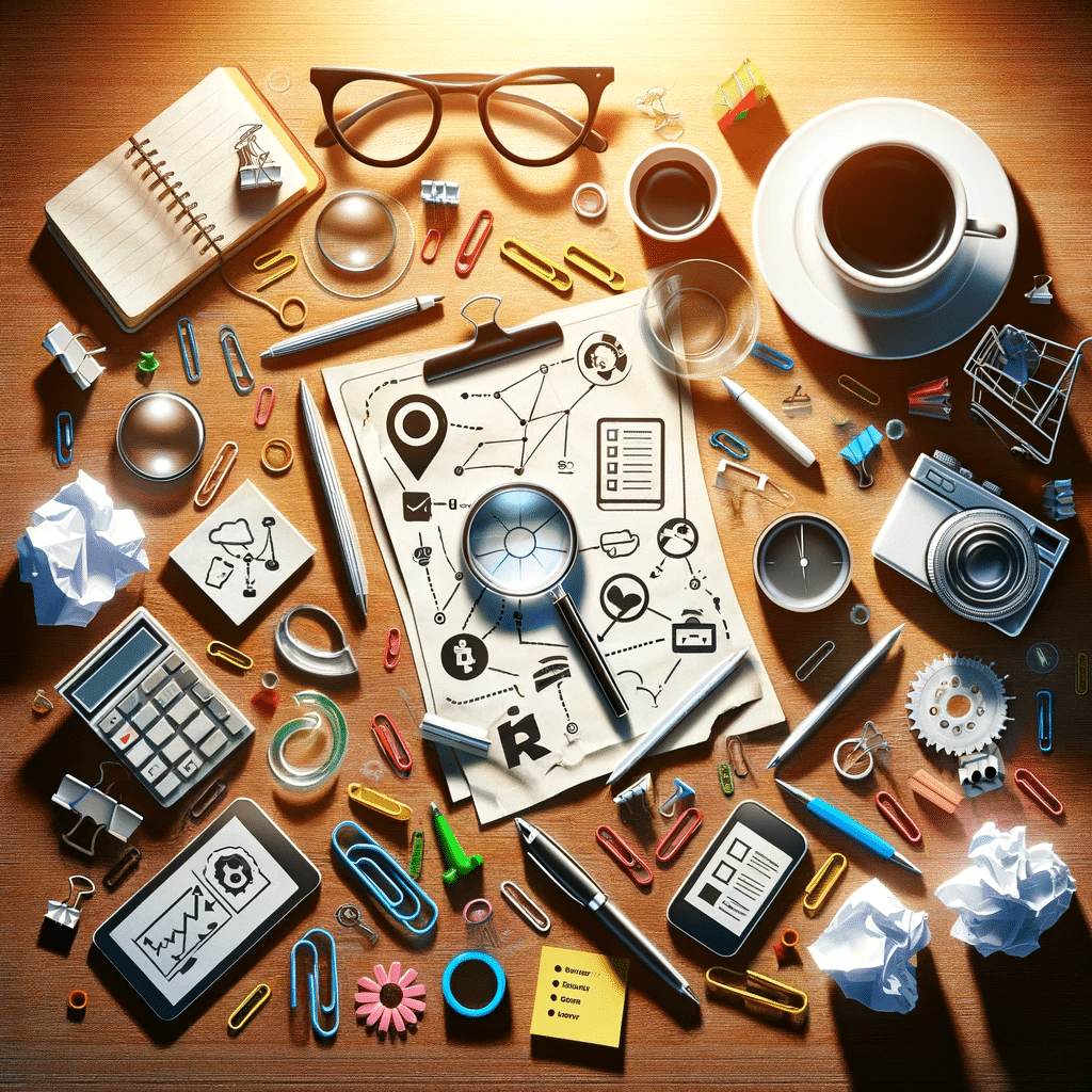 Mesa de trabajo de SEO con enfoque en enlaces internos y externos, vista cenital | Posiciona.Digital