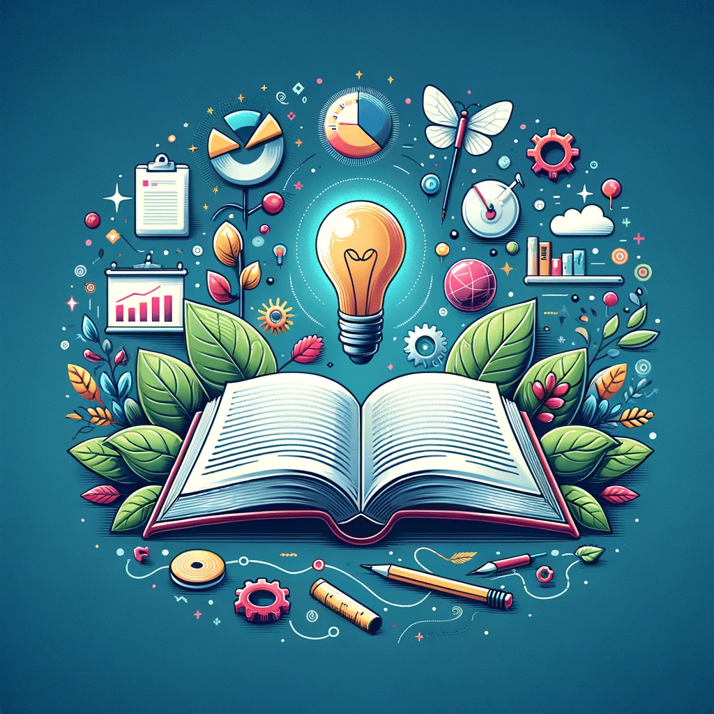 Ilustración de marketing digital con libro abierto, lupa, bombilla y gráficos, simbolizando lectura completa y estrategias de crecimiento de clientes | Posiciona.Digital