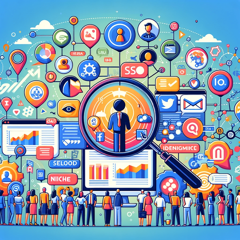 Ilustración de marketing digital con herramientas y análisis de nicho | Posiciona.Digital