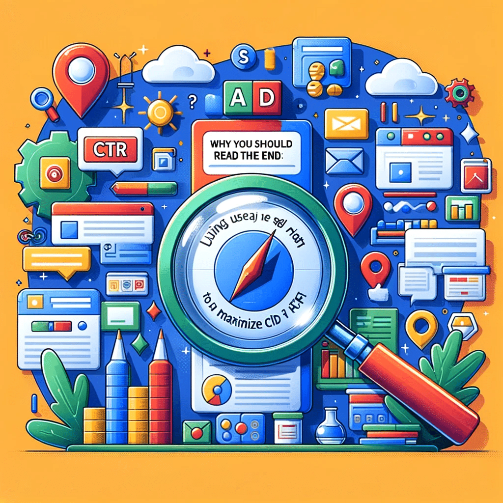 Ilustración sobre la importancia de las extensiones de anuncios en Ads para mejorar el CTR, con estilo moderno y profesional. | Posiciona.Digital