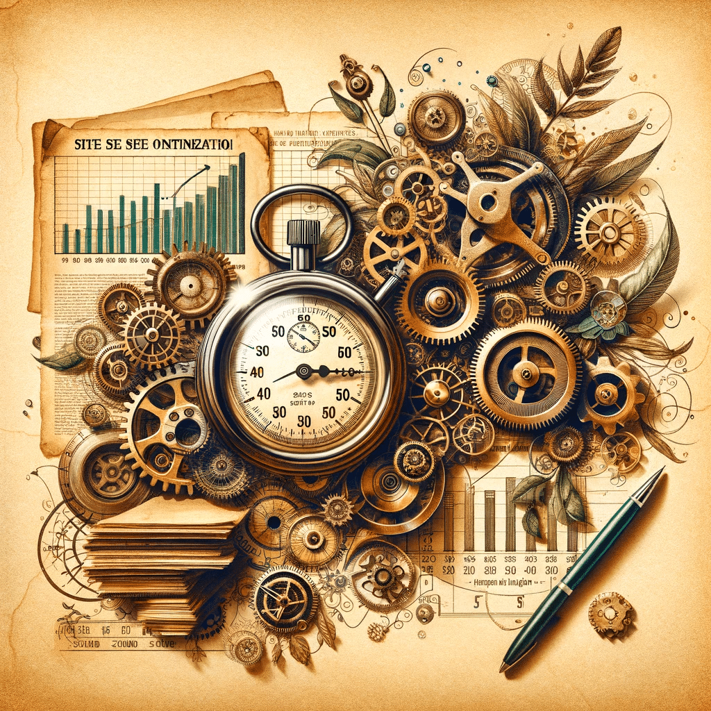 Reloj y engranajes vintage simulan SEO de carga rápida | Posiciona.Digital