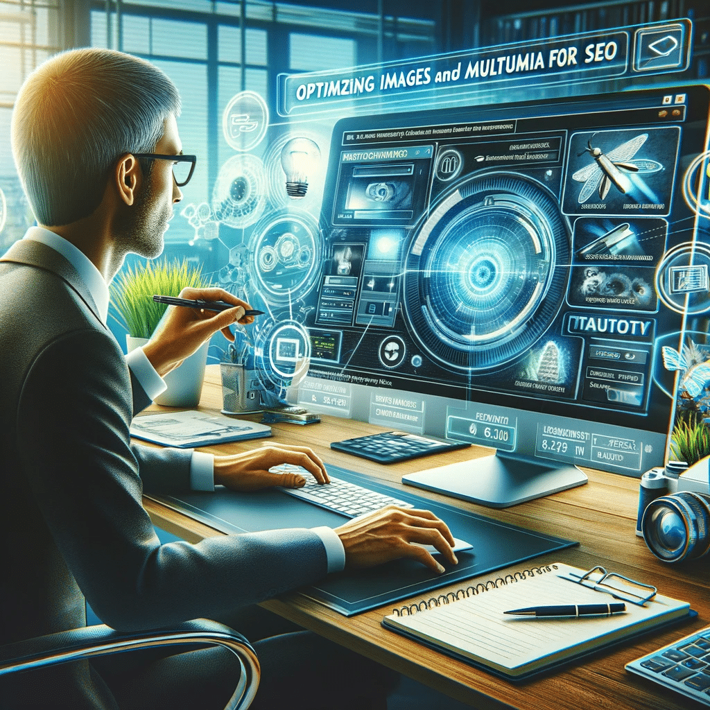 Profesional optimizando imágenes y multimedia para mejor SEO. | Posiciona.DIgital