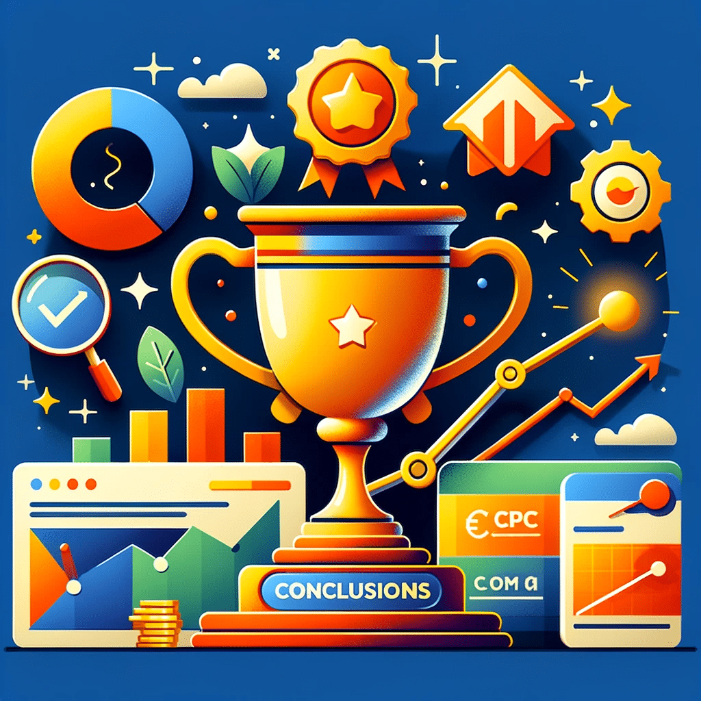 Ilustración sobre maximizar rendimiento en Google Ads con estrategias de puja efectivas, con trofeo y gráficos ascendentes. | Posiciona.Digital