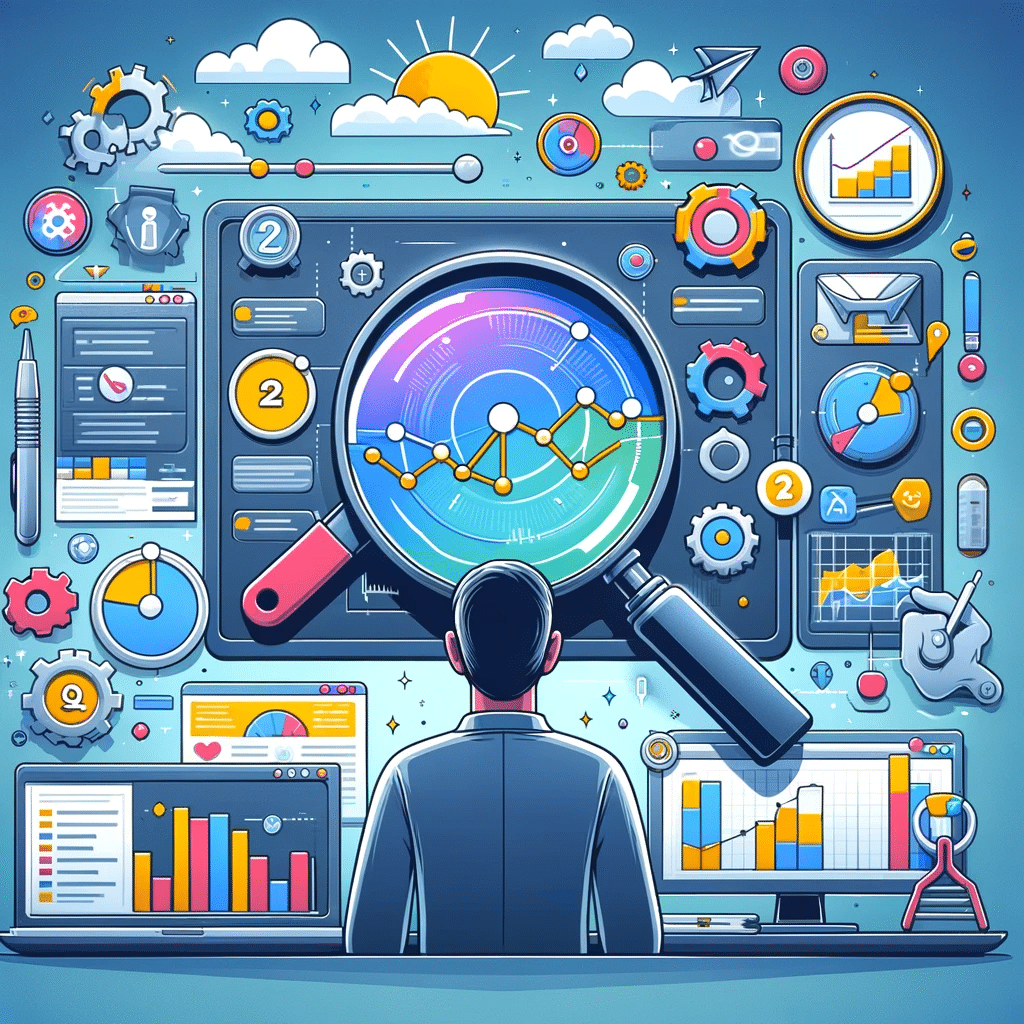 Ilustración sobre el monitoreo y ajuste en estrategias de puja en Google Ads, con marketer y datos en tiempo real. | Posiciona.Digital