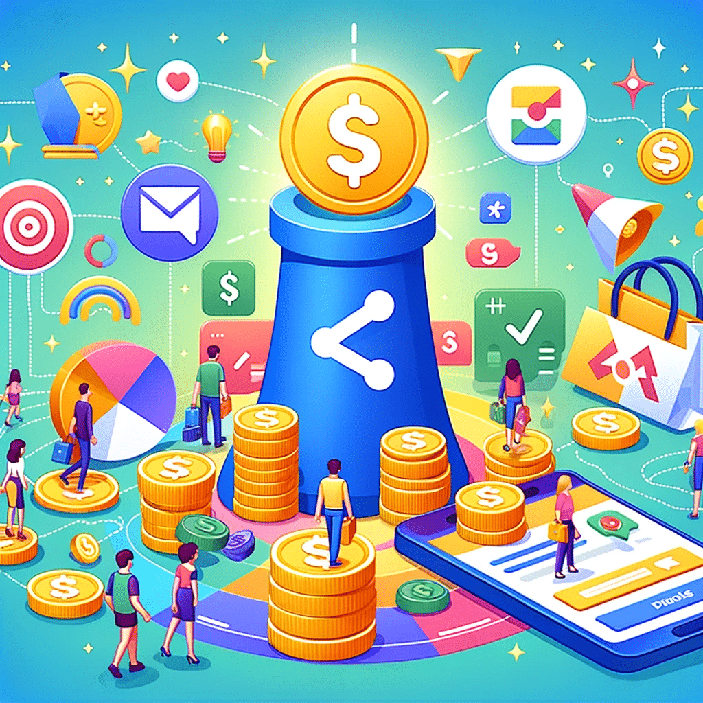 Gráfico de remarketing con íconos de anuncios y monedas crecientes | Posiciona.Digital