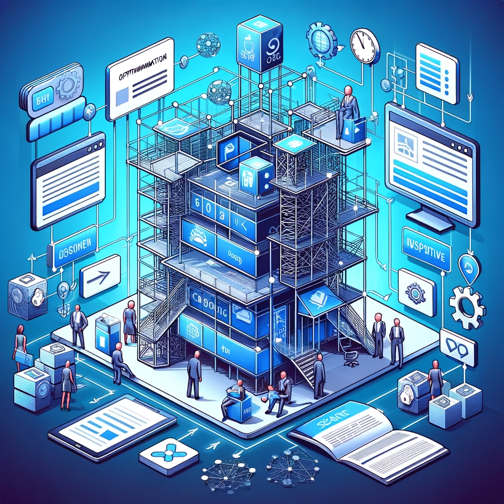 Ilustración de optimización de arquitectura de la información en un sitio web, mejorando la experiencia de usuario y el SEO. | Posiciona.Digital