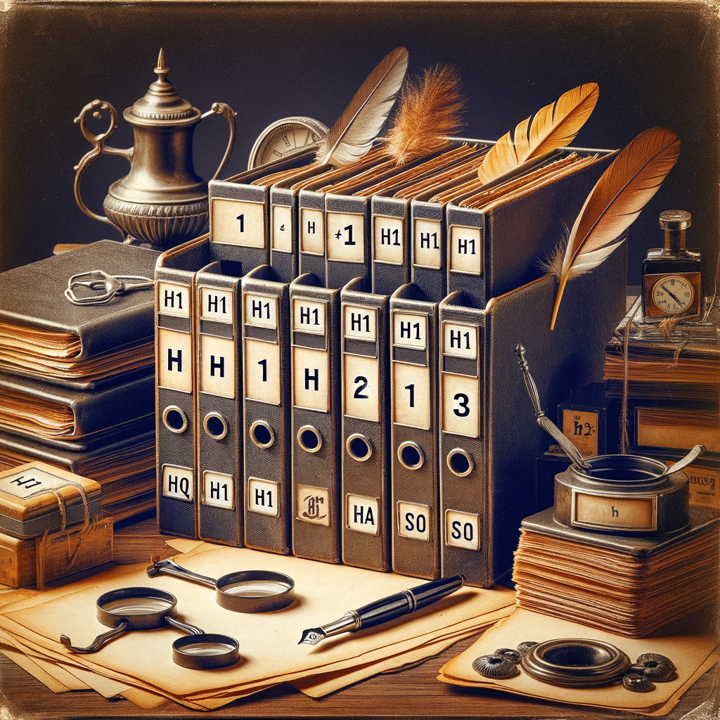 Artículos vintage de oficina simbolizan etiquetas SEO. | Posiciona.Digital