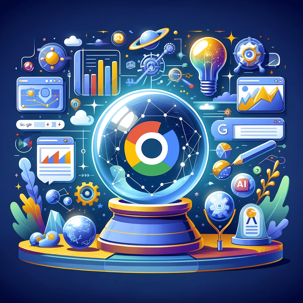 Explora el futuro de Google Ads tendencias y predicciones emergentes en ilustración digital | Posiciona.Digital