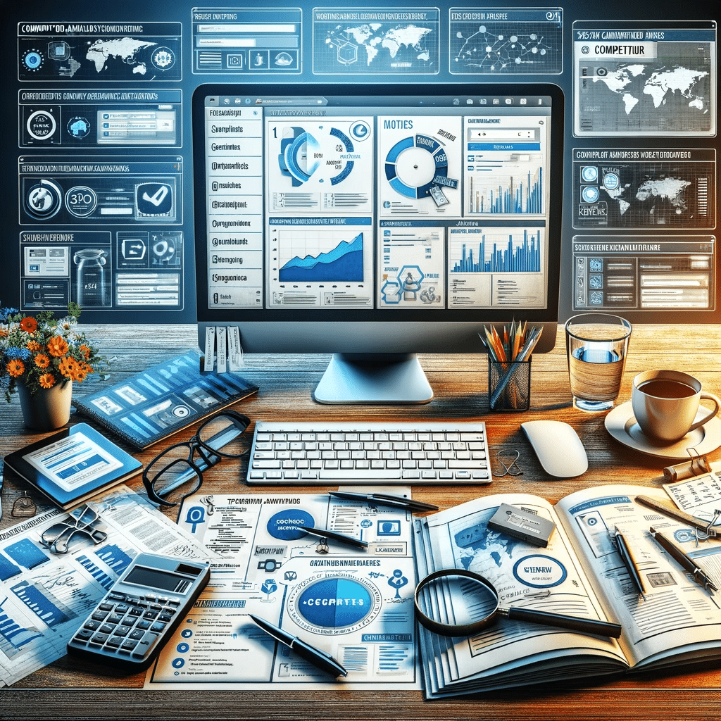 scritorio de marketer digital con herramientas SEO. ! Posiciona.Digital