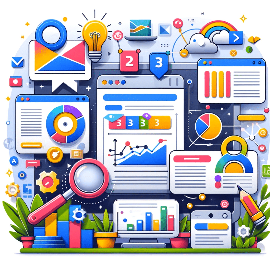 Ilustración sobre pruebas y análisis de resultados en landing pages de Google Ads, con enfoque en marketing digital | Posiciona.Digital