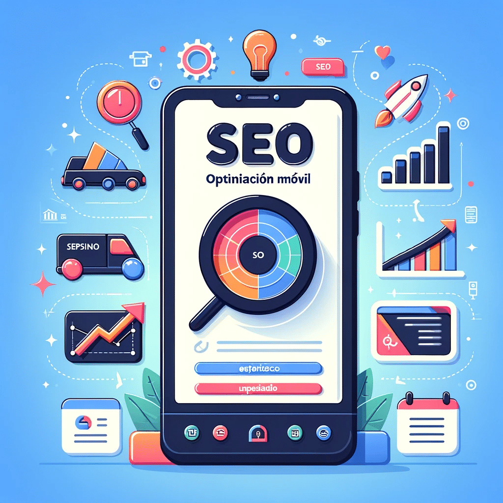 Teléfono móvil con interfaz de usuario SEO y iconos de optimización móvil. | Posiciona.Digital