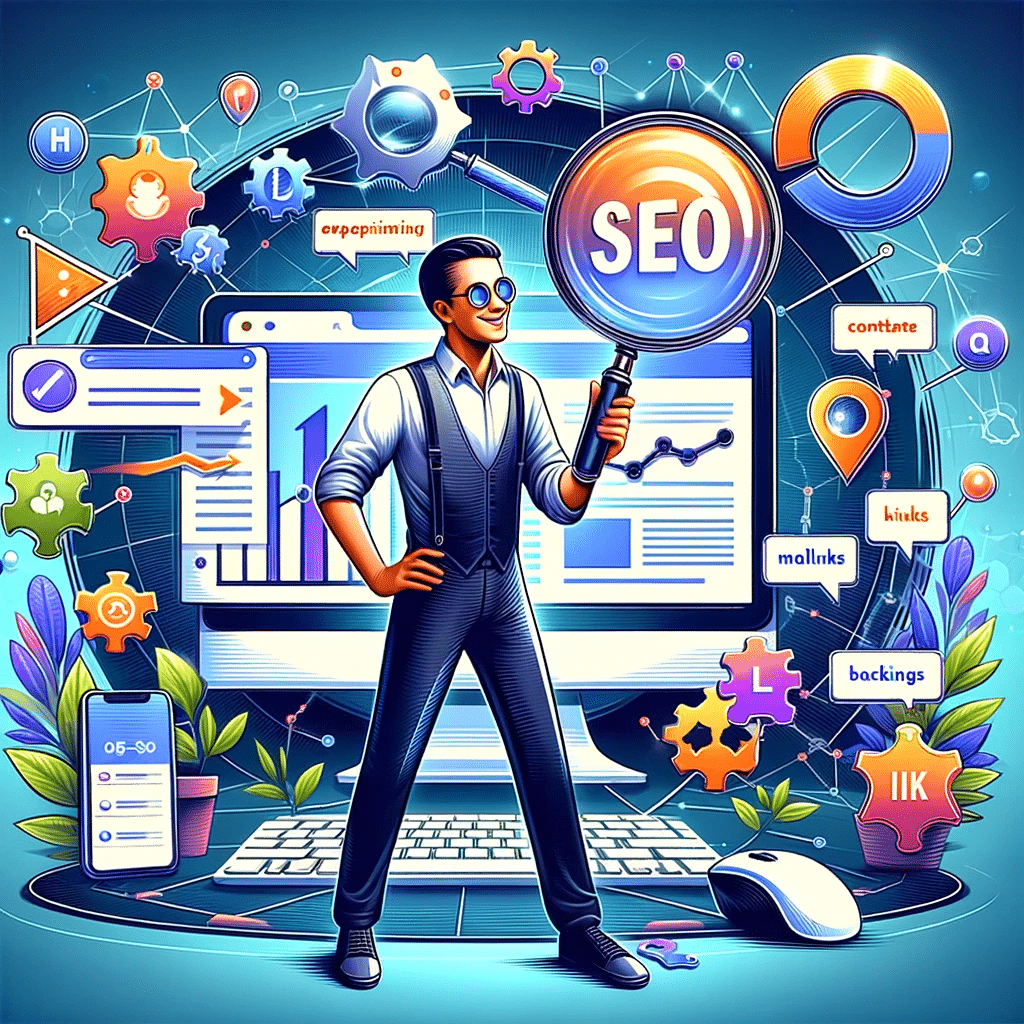 Ilustración de SEO con elementos clave para nicho de mercado específico| Posiciona.Digital