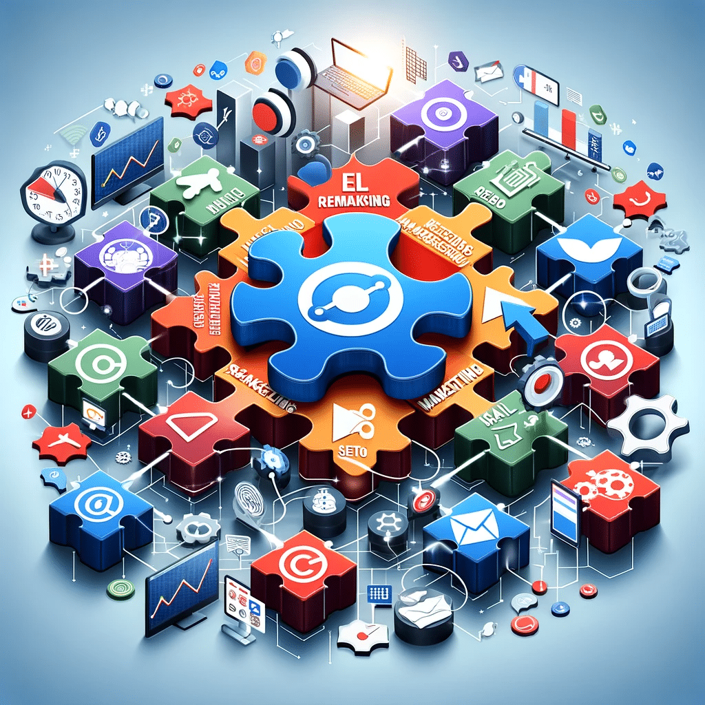 Rompecabezas de marketing digital con pieza central de retargeting | Posiciona.Digital