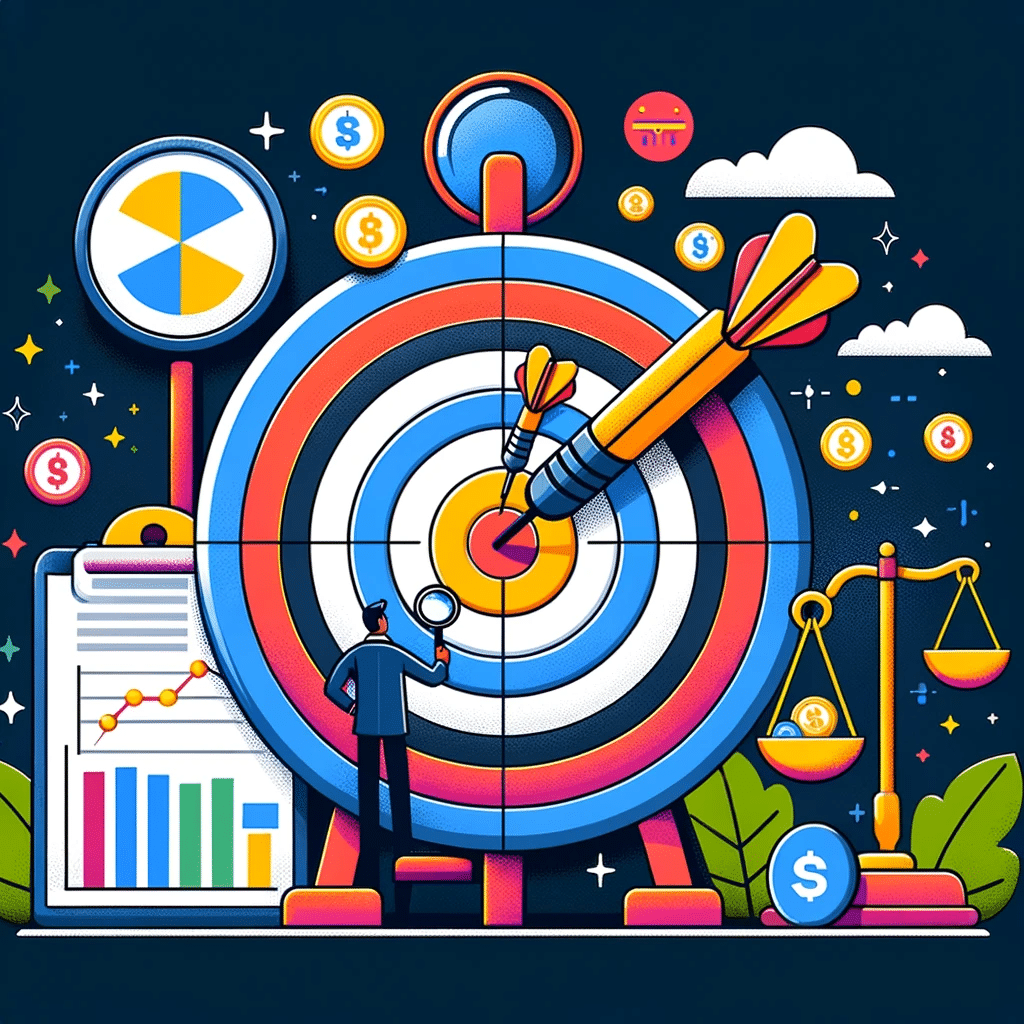 Ilustración sobre la importancia del punto óptimo en pujas de Google Ads, con diana, ofertas y estrategias. | Posiciona.Digital