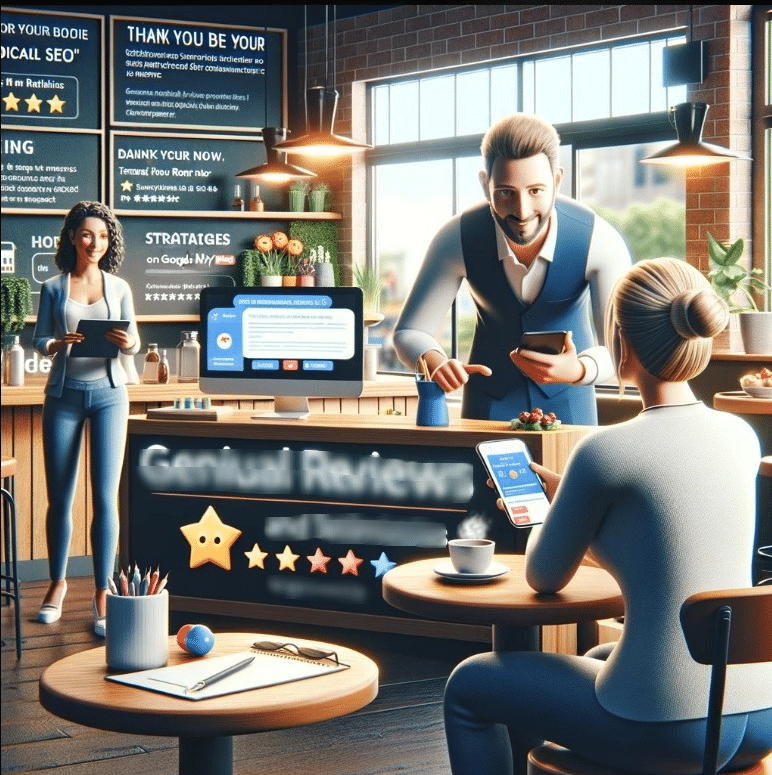 Empresario local incentivando reseñas de clientes para SEO. | Posiciona.Digital