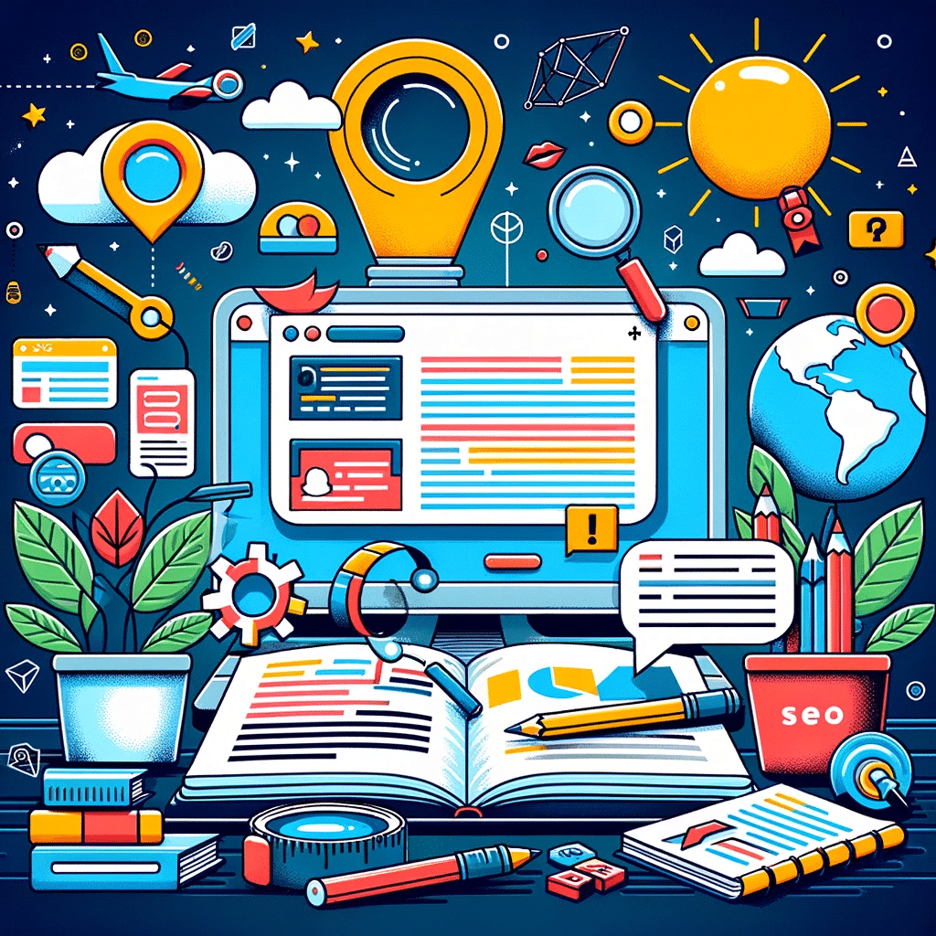 Computadora y libro mostrando tácticas de SEO en la página | Posiciona.Digital