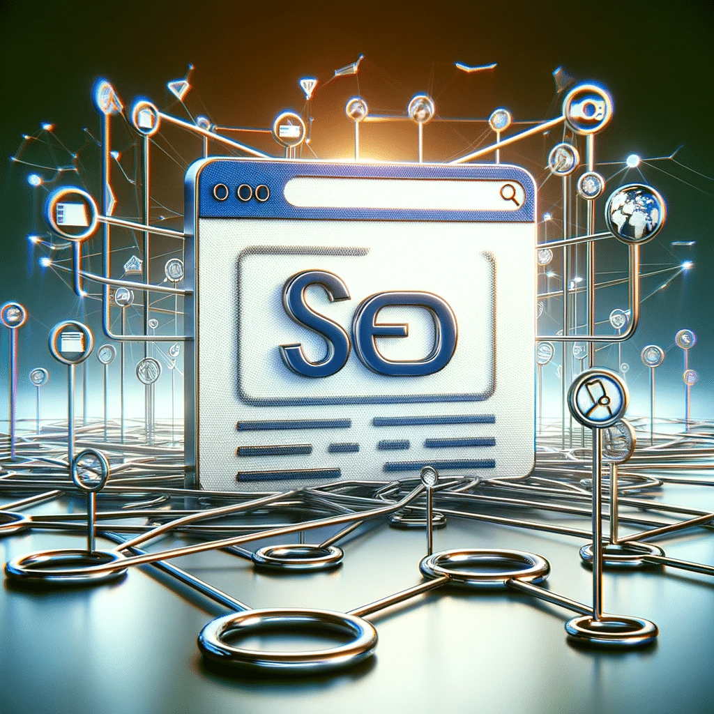 Página web mostrando una URL amigable para SEO en la barra de direcciones, rodeada de enlaces internos y caminos de navegación interconectados. | Posiciona.Digital