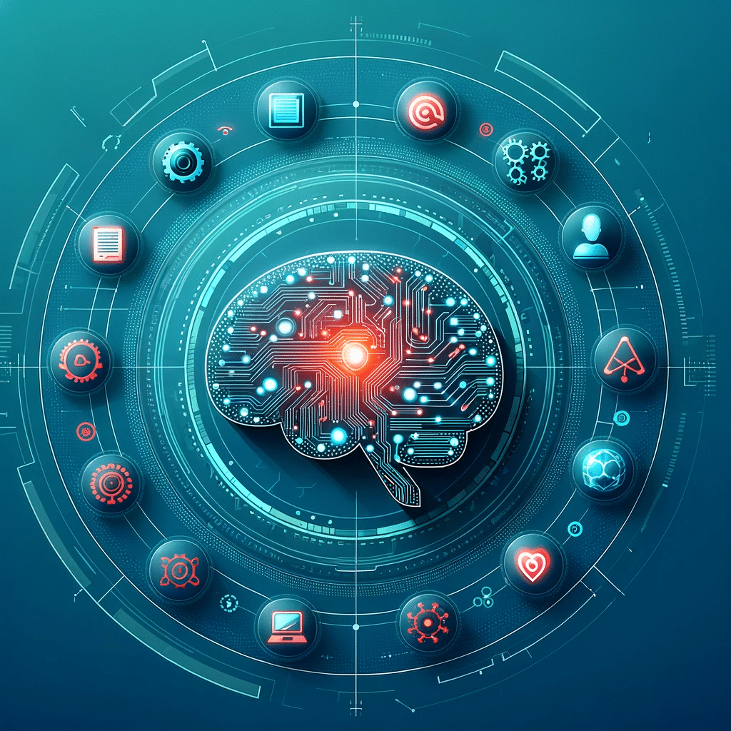 Ilustración futurista de la IA y automatización en negocios, con enfoque en avances tecnológicos y marketing digital | Posiciona.Digital