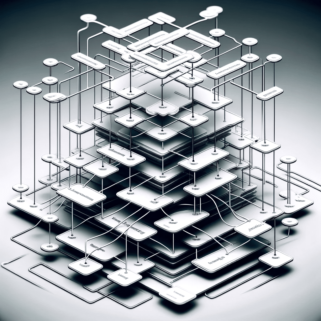 Diagrama arquitectónico de la estructura de un sitio web, mostrando una organización jerárquica que apoya el uso de palabras clave long tail para SEO | Posiciona.Digital