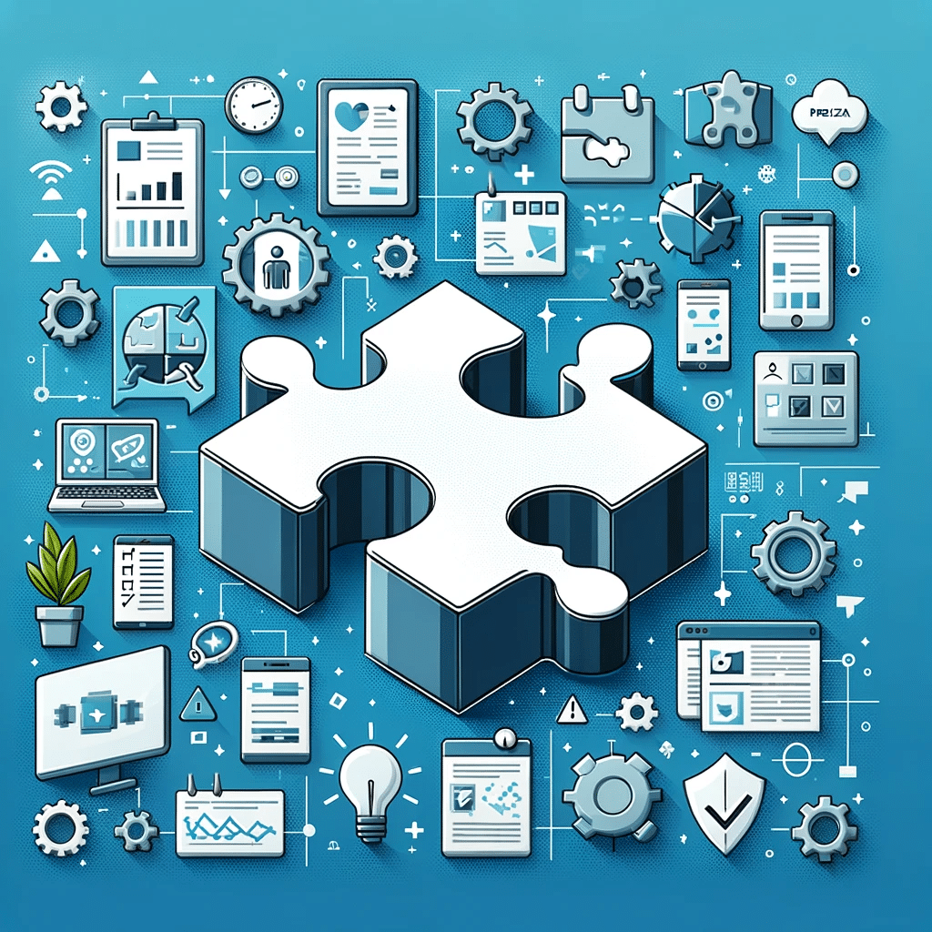 Rompecabezas de IA con elementos de marketing digital, simbolizando desafíos en pymes. | Posiciona.Digital