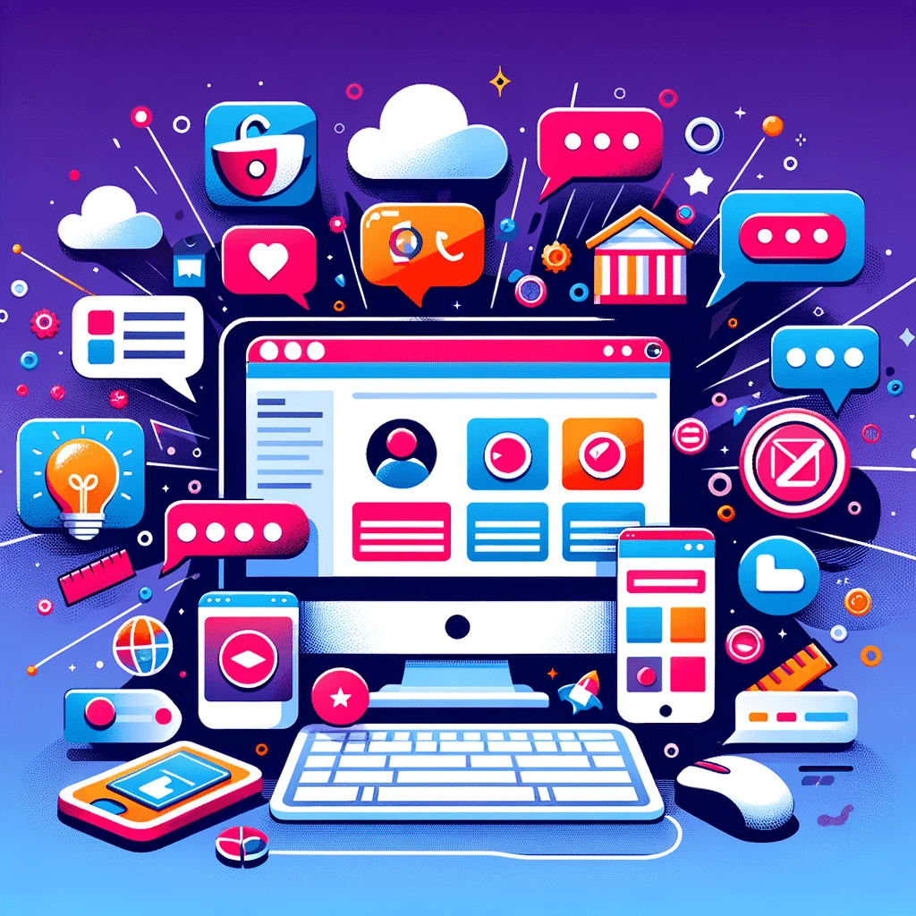 Pantalla con plugins y widgets para personalizar sitios web, estilo moderno de marketing digital. Correo electrónico | Posiciona.Digital
