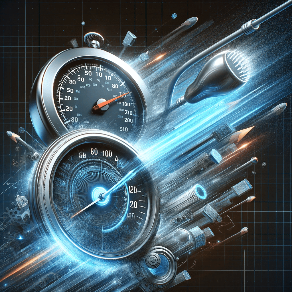 elocímetro y reloj digital fusionados contra el fondo de una página web cargando, simbolizando la importancia de la velocidad de carga para el SEO con palabras clave long tail. | Posiciona.Digital