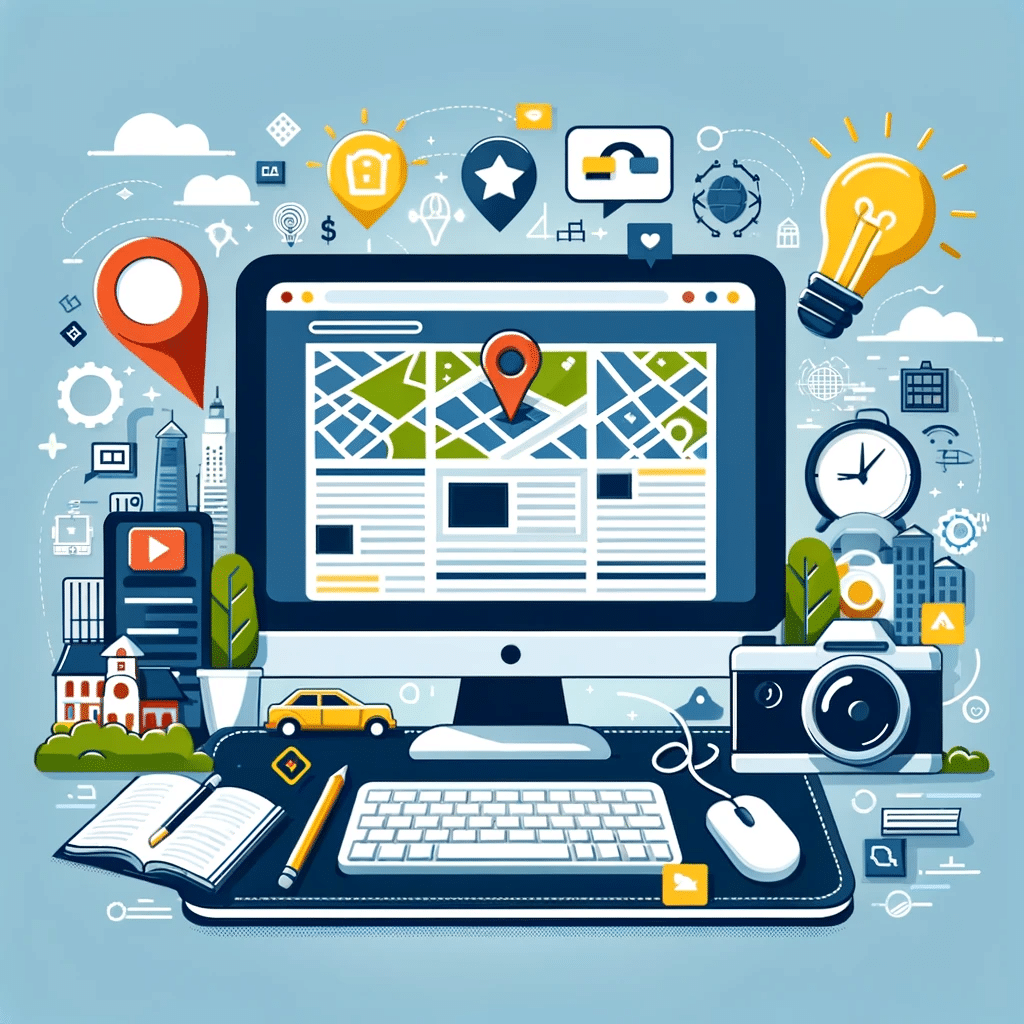 Portátil mostrando contenido localizado con bloc de notas y cámara, para creación de contenido único. | Posiciona.Digital