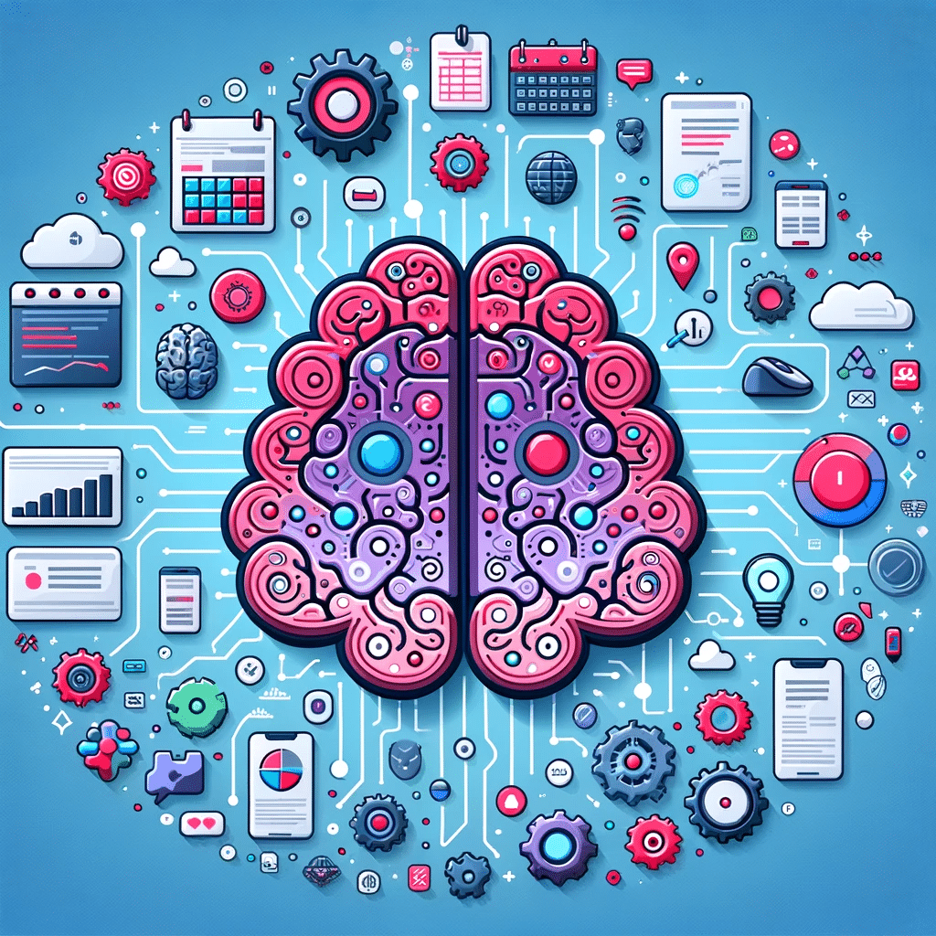 Ilustración de IA en marketing digital optimizando la gestión de tareas rutinarias con tecnología y análisis de grandes cantidades de datos | Posiciona.Digital