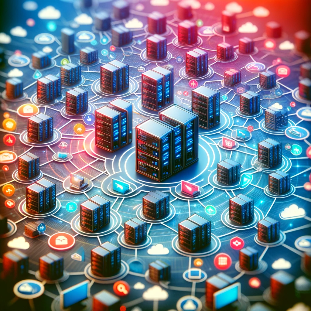 Servidores compactos simbolizando el hosting compartido con líneas digitales | Posiciona.Digital