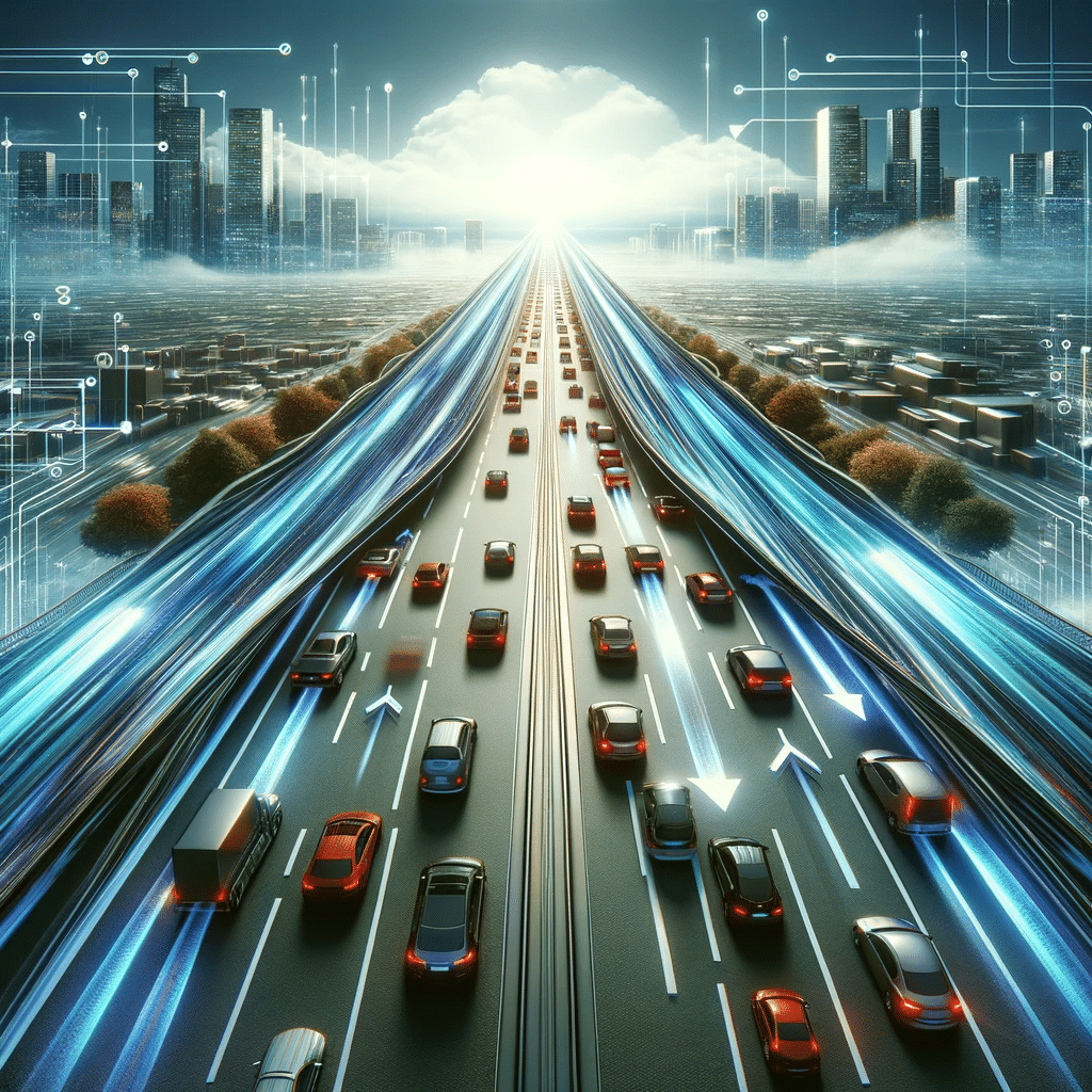 Autopista con varios carriles representa la capacidad de ancho de banda en hosting web. Sistema operativo | Posiciona.Digital