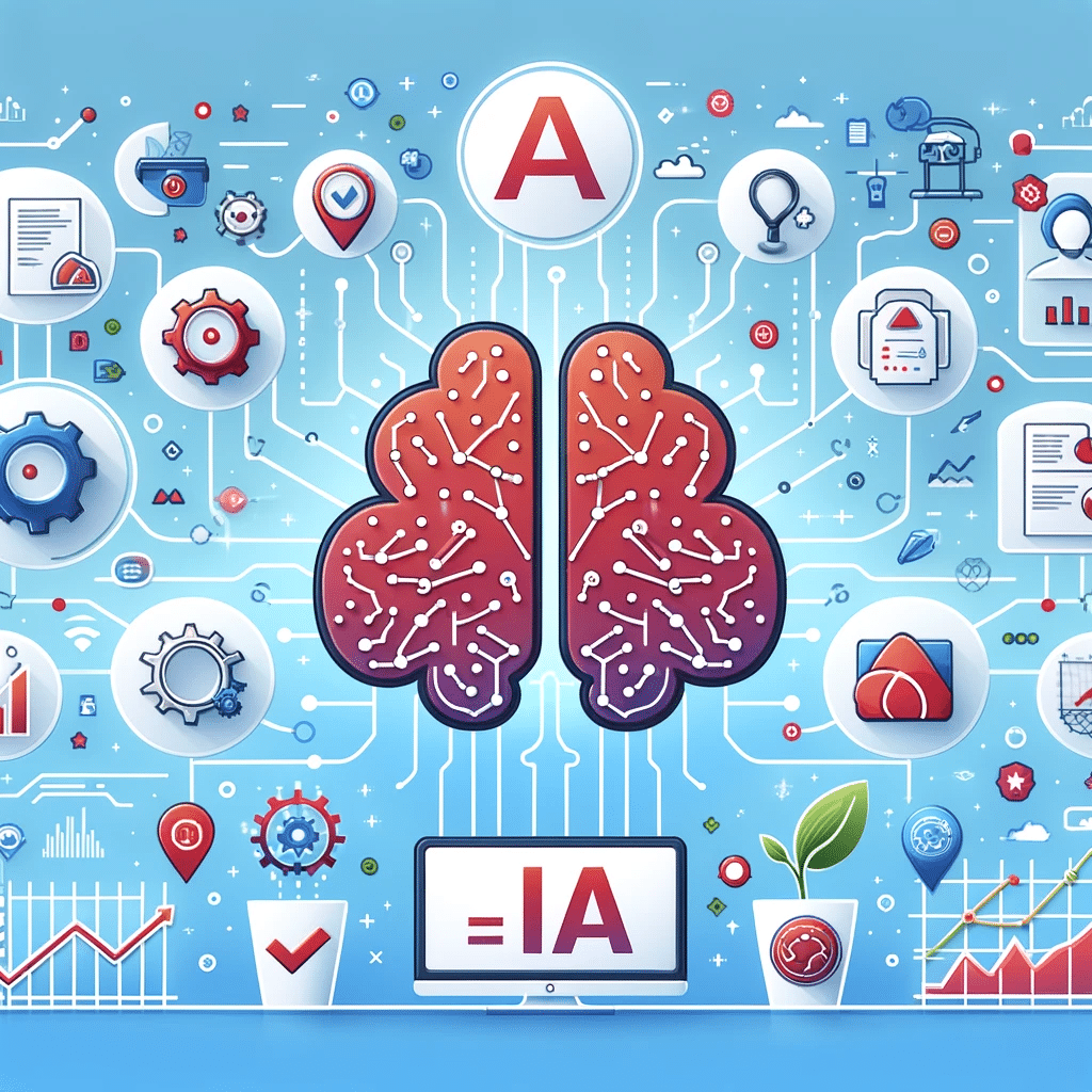 Ilustración de éxito empresarial mediante IA en automatización, con elementos de marketing digital y tecnología avanzada. Comercio electrónico Machine Learning | Posiciona.Digital