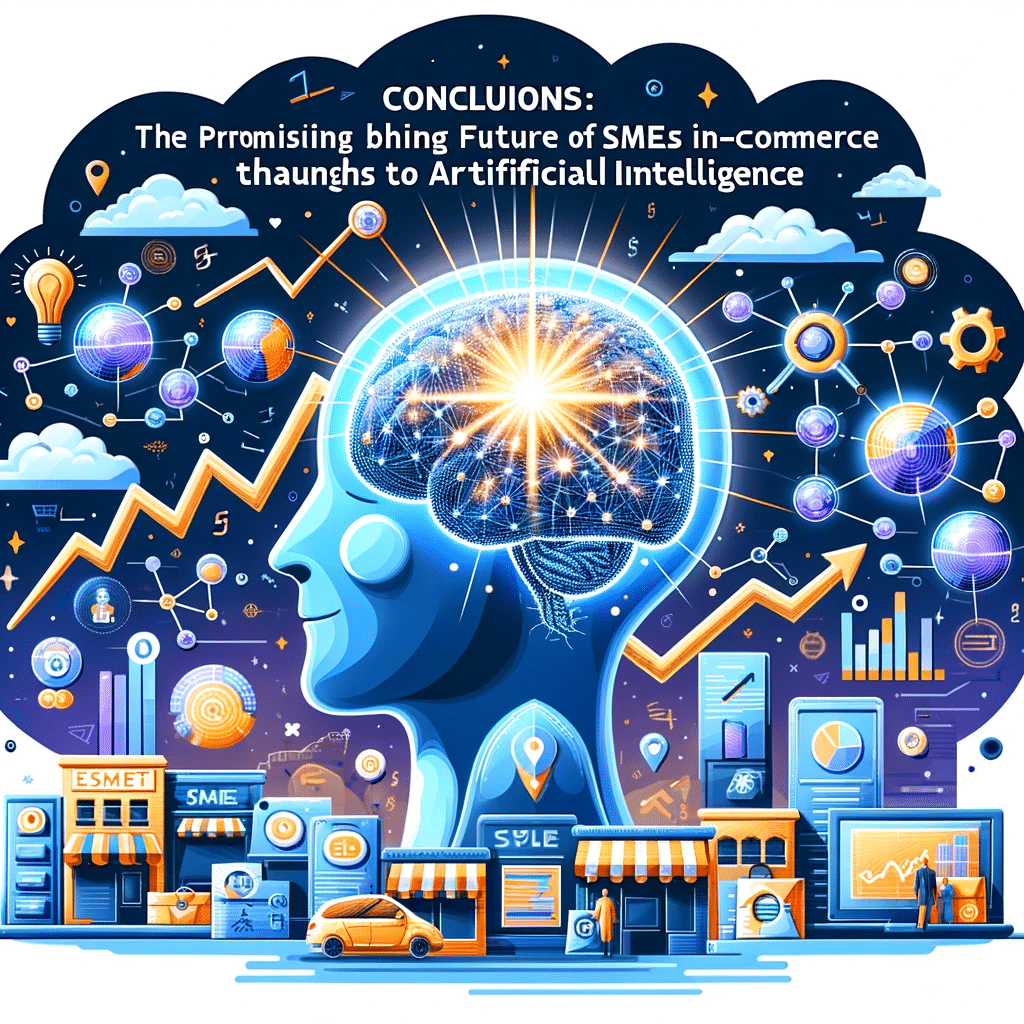 Ilustración del futuro brillante de pymes en e-commerce con IA en marketing digital. | Posiciona.Digital