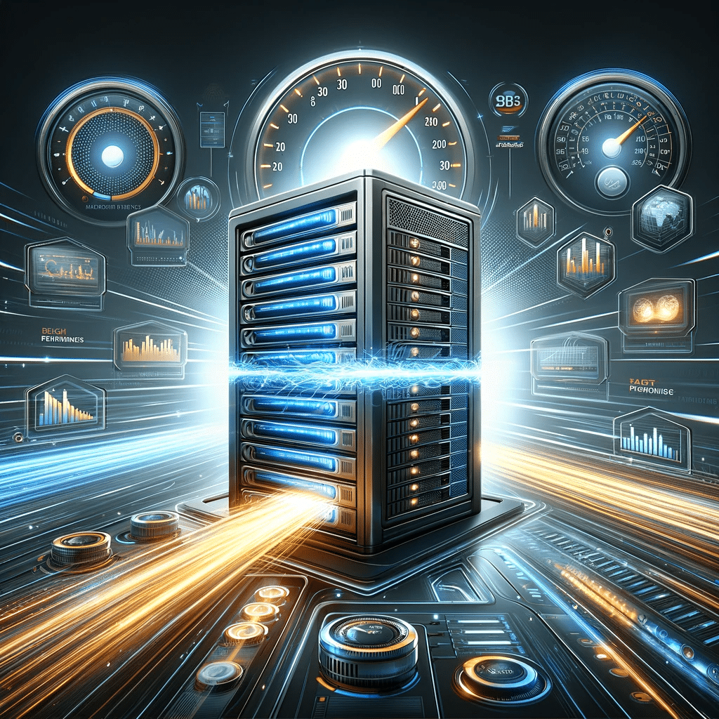 Servidor futurista simbolizando alta velocidad y rendimiento en elegir un hosting. Panel de control y proveedor de alojamiento. | Posiciona.Digital