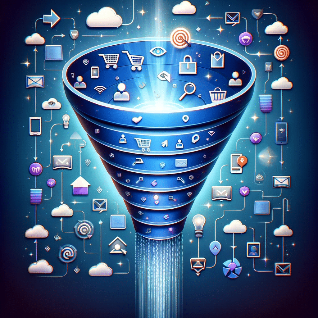Embudo de marketing digital simbolizando reorientación de audiencias | Posiciona.Digital