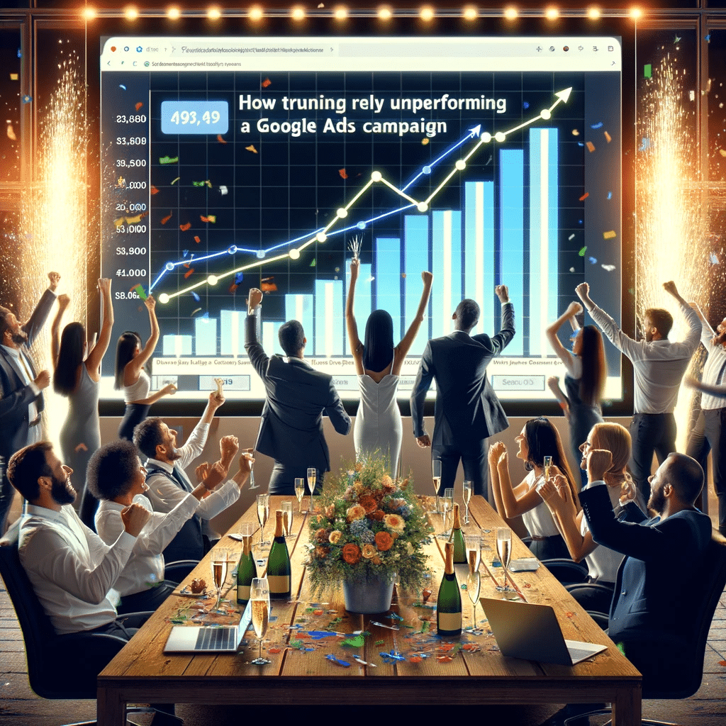 Equipo de marketing celebra éxito en campaña de Google Ads. Visitantes de comercio electrónico | Posiciona.Digital