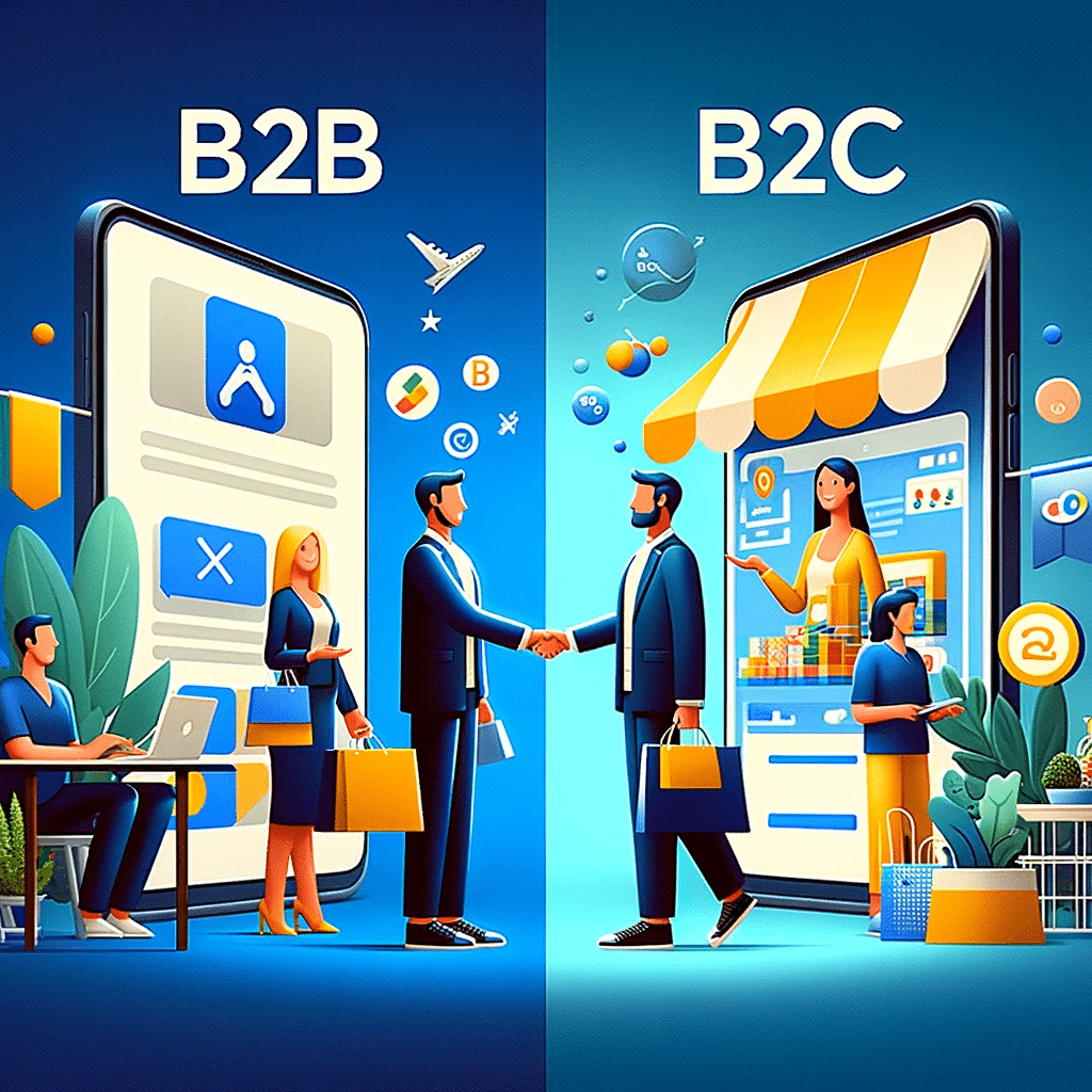 Escena dividida muestra enfoques de Google Ads para B2B y B2C | Posiciona.Digital