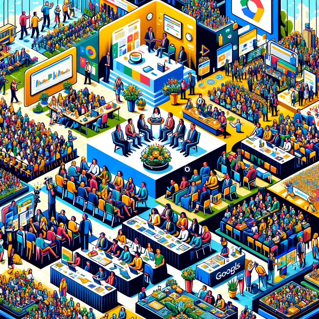 Collage de eventos exitosos: conferencia, taller y feria comercial animados. Tráfico en redes sociales para clientes y público objetivo. | Posiciona.Digital
