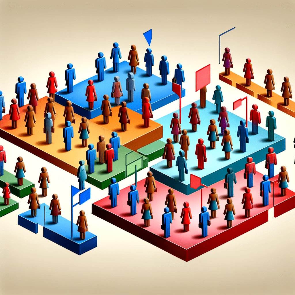 Segmentación de audiencia en plataformas coloridas, enfoque en intereses. | Posiciona.Digital