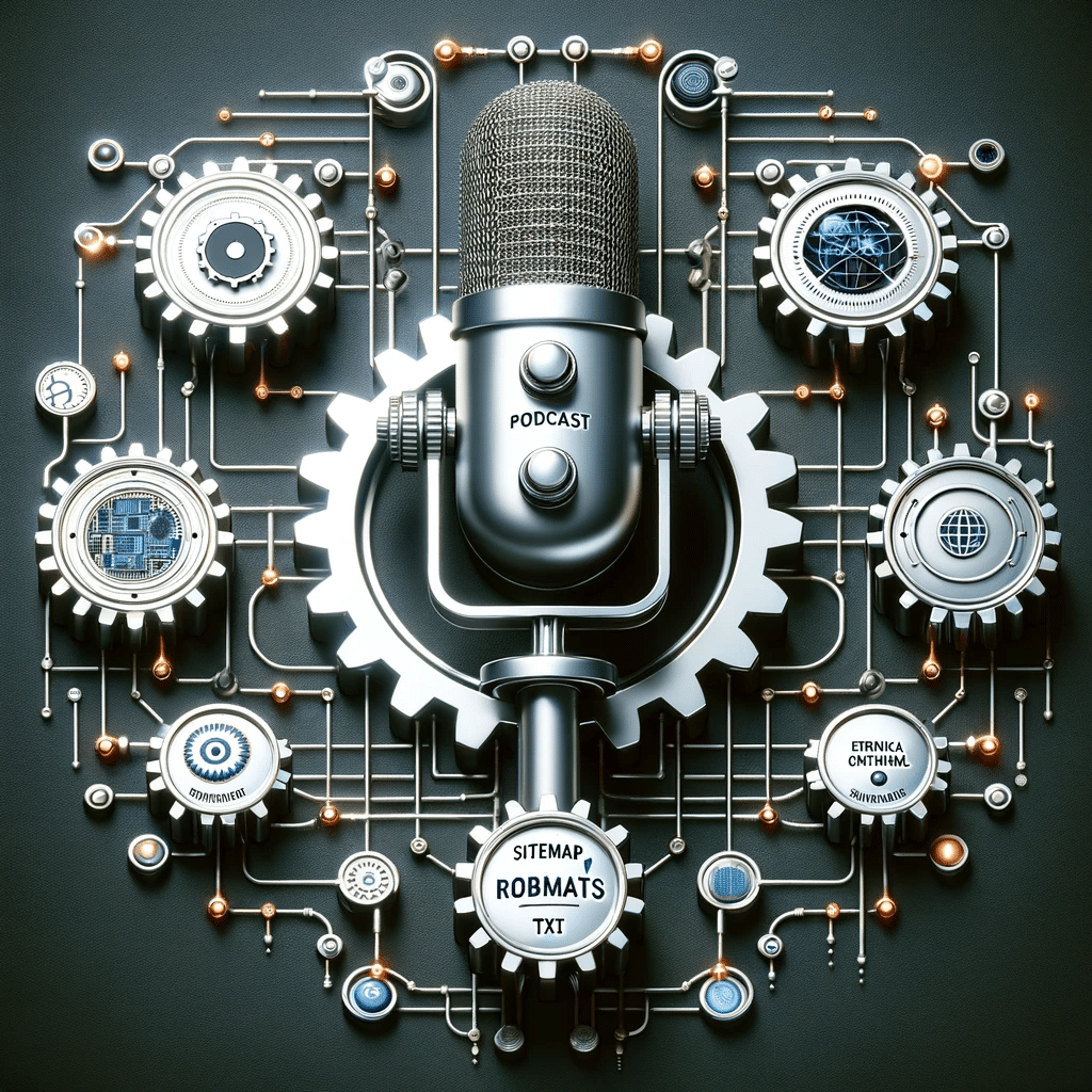 SEO para podcast con micrófono y engranajes | Posiciona.Digital