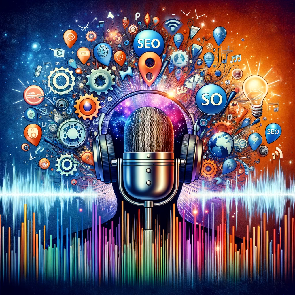 SEO para podcasts visualizado con ondas y micrófono. Posicionamiento web y línea de marketing en página web con suscriptores | Posiciona.Digital
