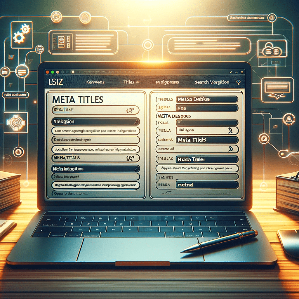 Laptop mostrando edición de meta títulos para SEO y javascript | Posiciona.Digital