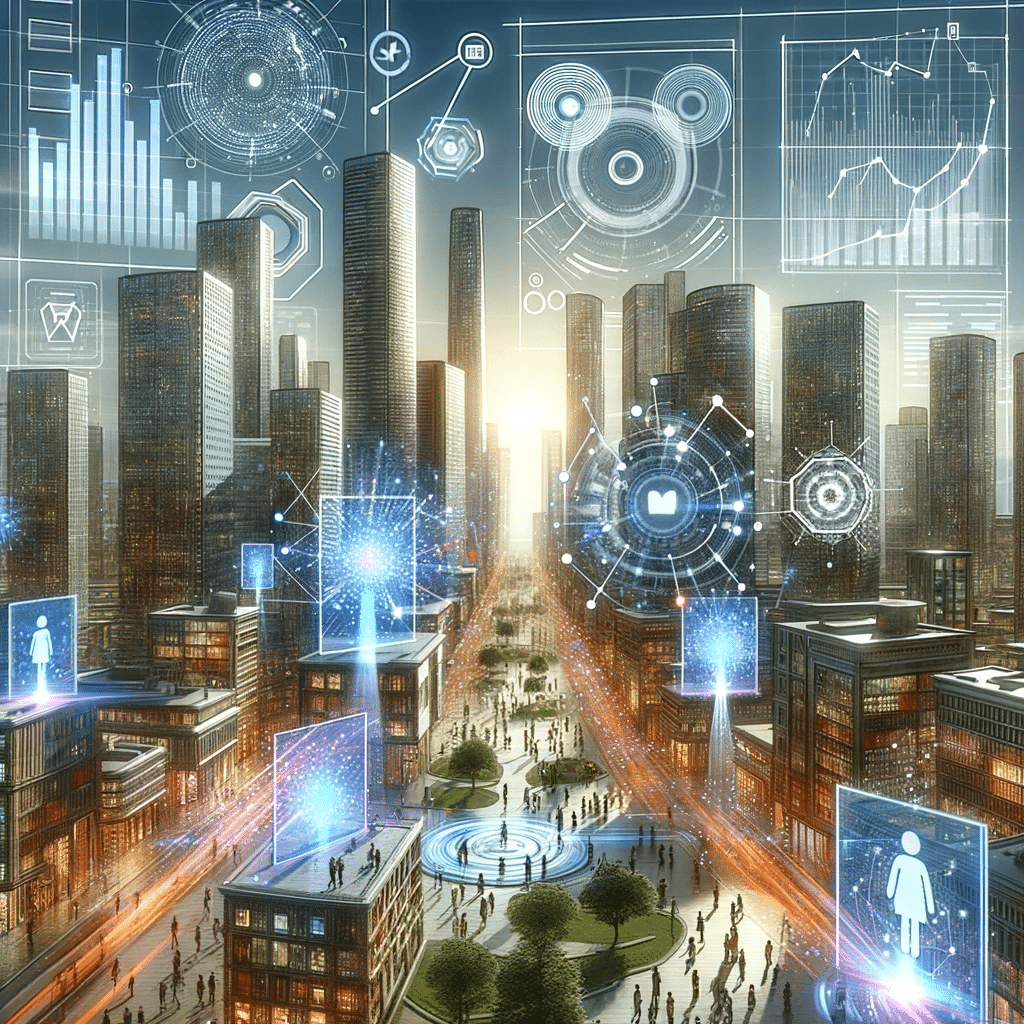 Ciudad futurista simbolizando el futuro del SEO | Posiciona.Digital