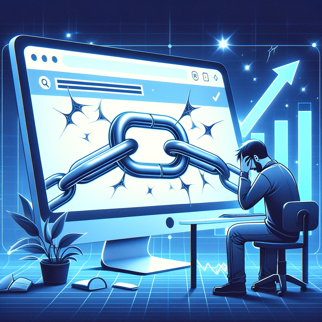 Usuario frustrado por enlace roto y tráfico bajo. Contenido construcción uno lista  | Posiciona.Digital