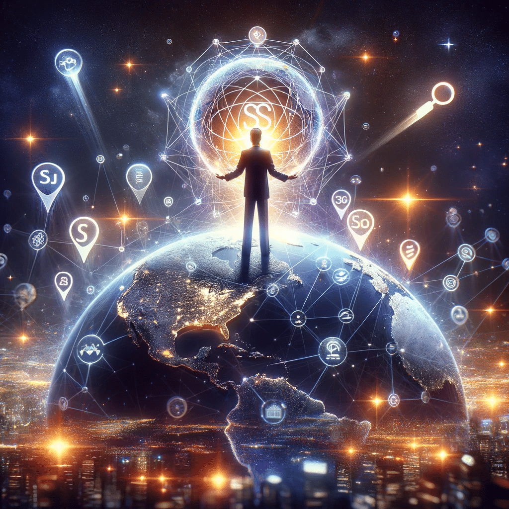 Visionario del marketing digital con globo SEO. WordPress url enlace contenido algo enlaces permanentes de wordpress | Posiciona.Digital